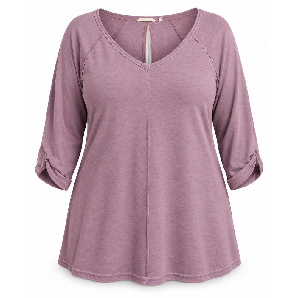 Soft Surroundings 3X Mauve Purple French Terry V-Neck Tunic Top 3/4 Sleeve 5AK88